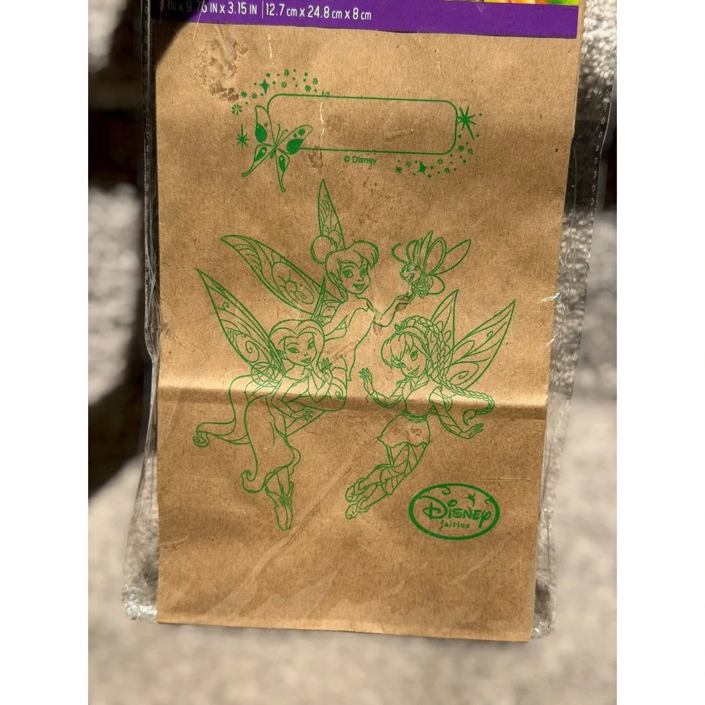 NEW Y2K Disney Fairies Tinker Bell Kraft Paper Lunch Bags 15 Count Pixie Hollow‎